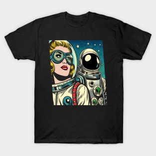 Pop Art Astronauts in Space Comic Book Style T-Shirt